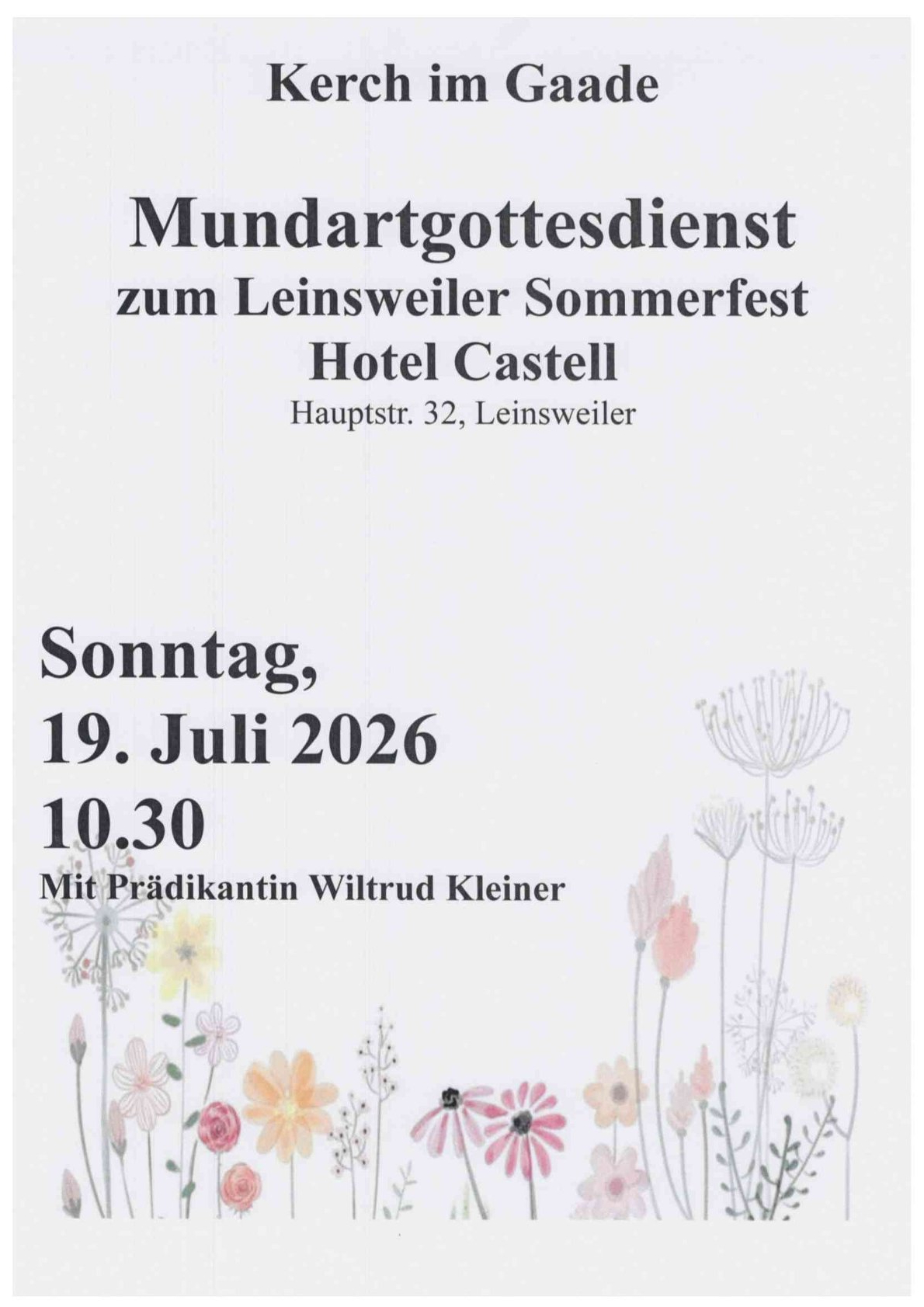 Gottesdienst 19.07.2026 Leinsweiler